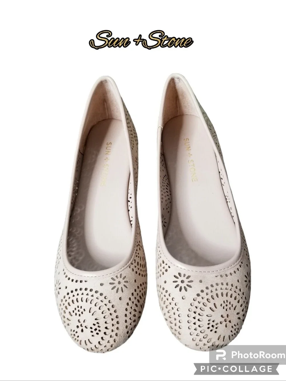 Sun+Stone Sophia ballet flats blush beige slip on cutouts sz 8.5m nib
